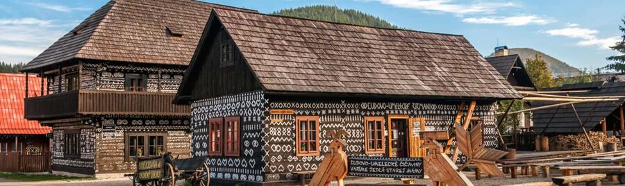 Castles, Čičmany & Bratislava - Čičmany village, painted house motifs that once served protection